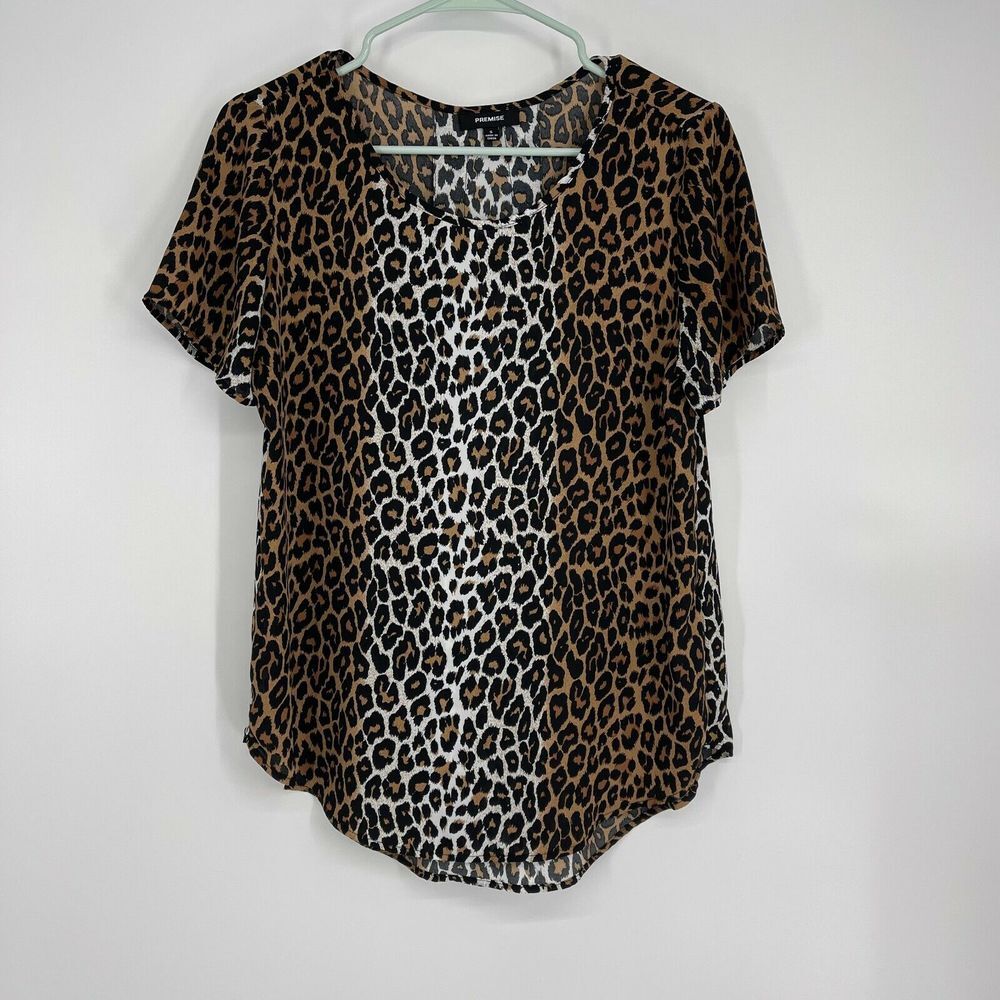 Premise Women's Blouse Size S‎ Leopard Print Short Sleeve Career Wear Top